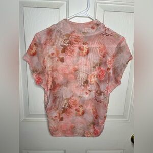 Madden Girl Pink Floral fairycore ethereal Sheer Blouse size XL women’s